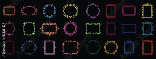 Psychedelic y2k squiggle photo frames illustration vector set.