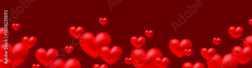 Valentines Day background, red heart banner, heart border