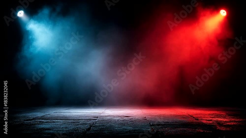 Dynamic stage lighting effect background with smoky atmosphere and colorful spotlights perfect for
