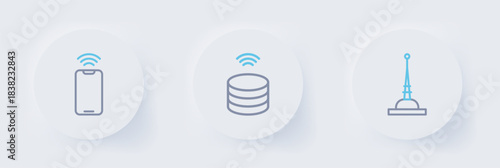 Set line Antenna, Smart data server and Mobile with wi-fi wireless icon. Vector