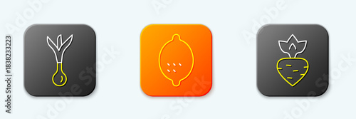 Set line Onion, Lemon and Turnip icon. Vector
