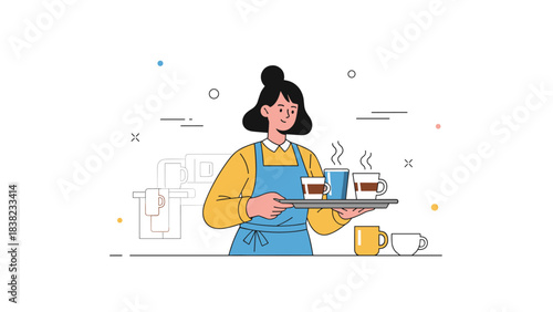 Young female barista serving coffee in a cozy cafe setting