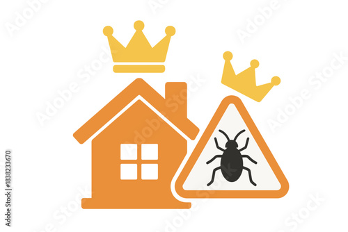 House pest warning sign with royal crown concept graphic