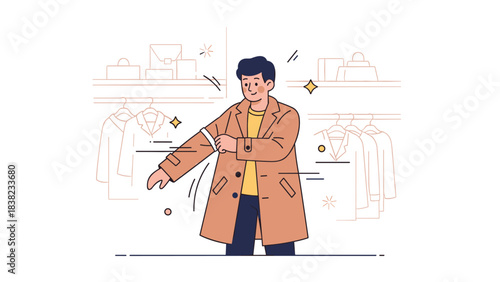 Young caucasian male shopping for clothes in store