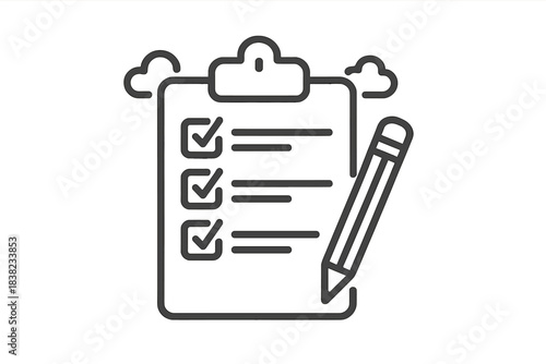 Clipboard with checklist and pencil outline icon for task management