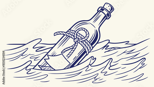 A vibrant illustration of a bottle floating on ocean waves, representing hope and messages in a bottle.