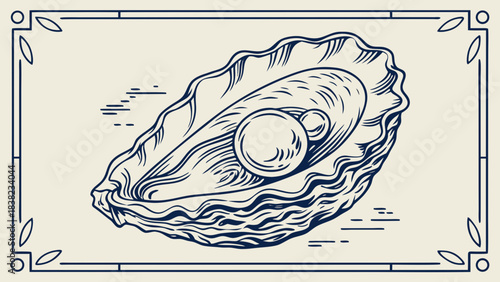 A beautifully illustrated blue oyster on a shell against a soft yellow background, showcasing elegant design and color contrast.