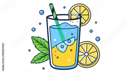 Refreshing lemon beverage with mint and ice, ideal for summer days.