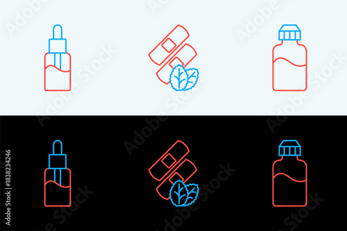 Set line Vape liquid bottle, and Medical nicotine patches icon. Vector