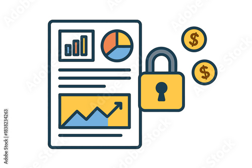 Secure financial data analysis and investment growth chart concept