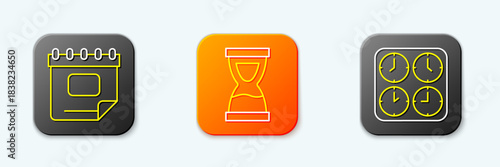 Set line Calendar, Old hourglass and Time zone clocks icon. Vector