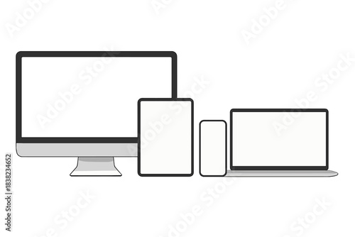 Modern electronic devices with blank screens for content mockup display