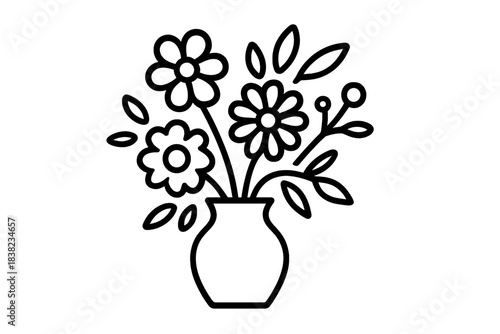 Outline bouquet of flowers in a vase simple icon design