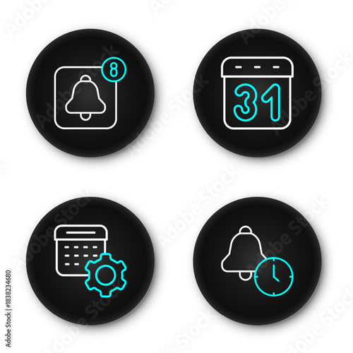 Set line Alarm clock, Calendar settings, and app mobile icon. Vector