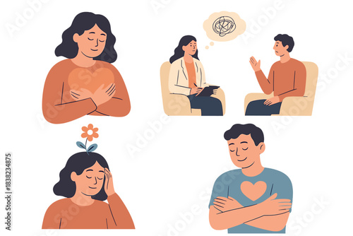 Self care mental health therapy and emotional well being concepts collection