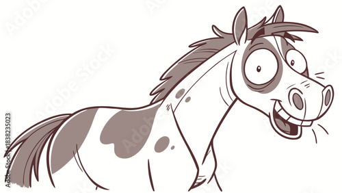 A playful cartoon horse with a big smile and exaggerated features, showcasing its joyful personality.