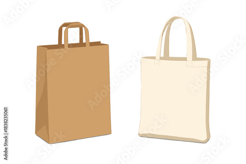 Reusable shopping bags comparison with paper and canvas totes