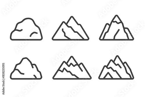 Collection of simple outline icons depicting mountains and hills