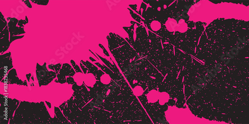 High-contrast vector background. Vibrant pink and black are separated by a rough, distressed grunge border, creating a modern and edgy effect for banners and flyers.modern Vector