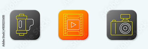 Set line Camera film roll cartridge, and Photo camera icon. Vector