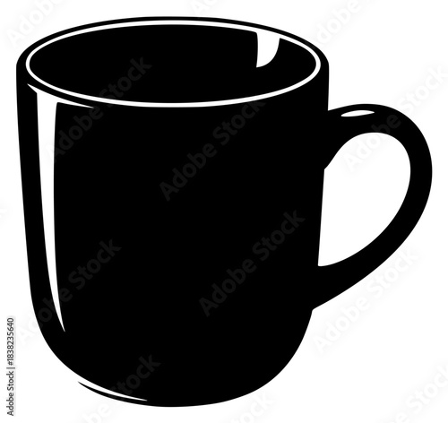 A black and white silhouette of a coffee cup, beverage, black, coffee, coffee cup, cup, illustration, liquid, mug, profile, against transparent background