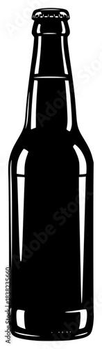 A black and white silhouette of a beer bottle, alcohol, beer, beer bottle, beverage, black, bottle, glass bottle, illustration, liquid, profile, soda, wine bottle, against transparent background