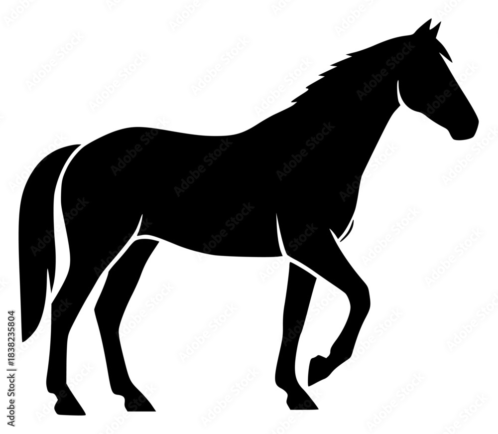 Obraz premium A black silhouette of a horse on a , black, horse, illustration, profile, walk, against transparent background
