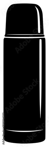 A black and white silhouette of a thermos bottle, appliance, black, bottle, container, cosmetic, home appliance, illustration, lid, lipstick, liquid, against transparent background