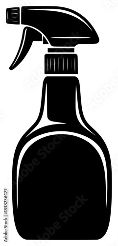 A black and white silhouette of a spray bottle, black, bottle, icon, illustration, liquid, profile, soap, spray, against transparent background