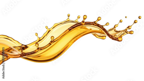 Golden liquid splash PNG isolated on transparent background, oil or honey wave for product design and advertising use