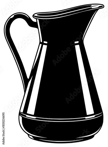 A black and white illustration of a pitcher, black, boiler, handle, home appliance, illustration, jug, kitchenware, liquid, pitcher, profile, tea pot, vessel, against transparent background