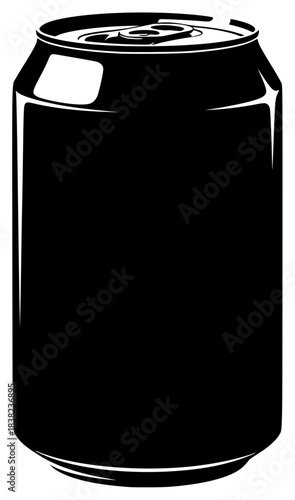 A black and white silhouette of a soda can, alcohol, beer, beer can, beverage, black, can, coke, container, drink, illustration, juice, liquid, profile, soda, against transparent background