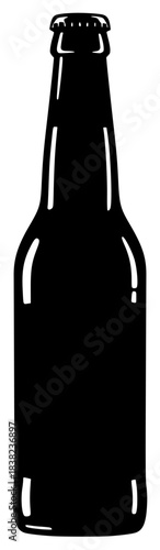 A black silhouette of a beer bottle on a , alcohol, beer, beer bottle, beverage, black, bottle, profile, against transparent background