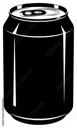 A black and white silhouette of a soda can, alcohol, beer, beer can, beverage, black, can, coke, drink, illustration, liquid, profile, soda, against transparent background