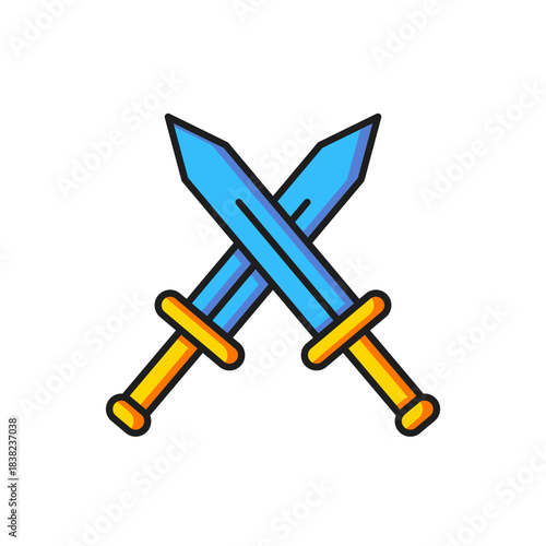 Color Crossed medieval sword icon isolated on white background. Medieval weapon. Flat filled outline style with shadow. Vector