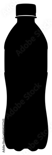 A black silhouette of a plastic bottle with a cap, beverage, black, bottle, container, jug, juice, liquid, plastic, profile, soda, water, against transparent background