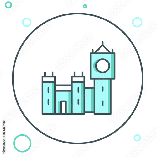 Line Big Ben tower icon isolated on white background. Symbol of London and United Kingdom. Colorful outline concept. Vector