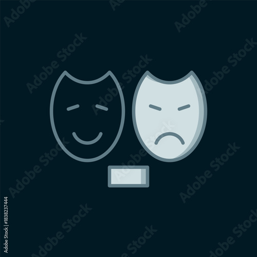 Line Comedy and tragedy theatrical masks icon isolated on black background. Flat filled outline style with shadow. Vector