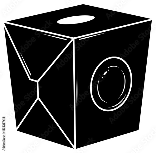A black and white illustration of a tissue box, black, box, cube, illustration, lens, speaker, white, against transparent background
