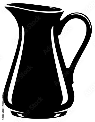 A black and white silhouette of a pitcher, black, boiler, fluid, handle, illustration, jug, kitchenware, liquid, pitcher, profile, tea pot, vase, vessel, against transparent background