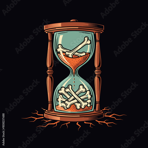 Hourglass Filled With Bones Symbolizing Time Running Out.