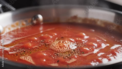 Wallpaper Mural Tomato Sauce Cooking in Pan on Stove Top With Bubbles and Steam Torontodigital.ca
