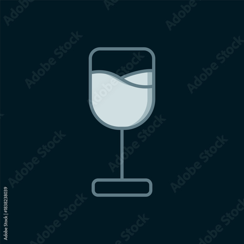 Line Wine glass icon isolated on black background. Wineglass icon. Goblet symbol. Glassware sign. Happy Easter. Flat filled outline style with shadow. Vector
