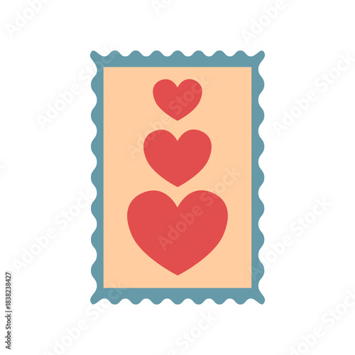 Postage stamp with hearts. Simple flat illustration.