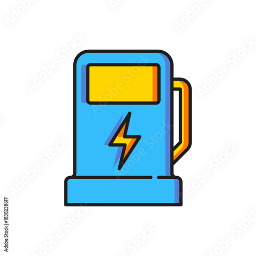 Color Electric car charging station icon isolated on white background. Eco electric fuel pump sign. Flat filled outline style with shadow. Vector