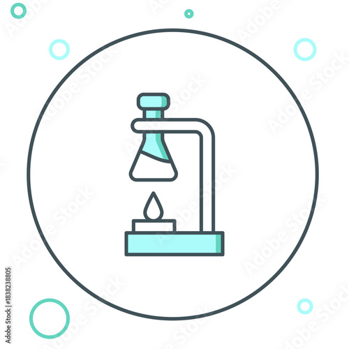 Line Glass test tube flask on fire heater experiment icon isolated on white background. Laboratory equipment. Colorful outline concept. Vector