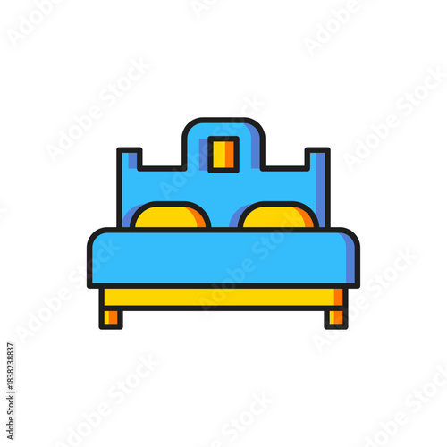 Color Bedroom icon isolated on white background. Wedding, love, marriage symbol. Bedroom creative icon from honeymoon collection. Flat filled outline style with shadow. Vector