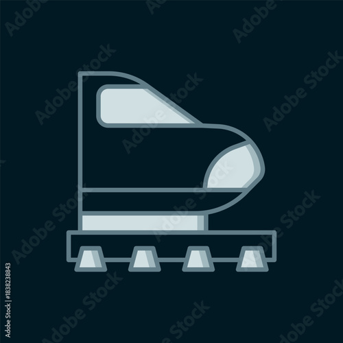 Line High-speed train icon isolated on black background. Railroad travel and railway tourism. Subway or metro streamlined fast train transport. Flat filled outline style with shadow. Vector
