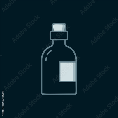 Line Alcohol drink Rum bottle icon isolated on black background. Flat filled outline style with shadow. Vector