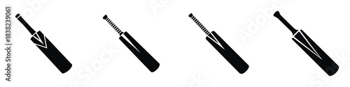 Black Cricket Bat Vector Icon Set: Sport, Game, and Player Equipment Symbols for Design, Web, and Apps